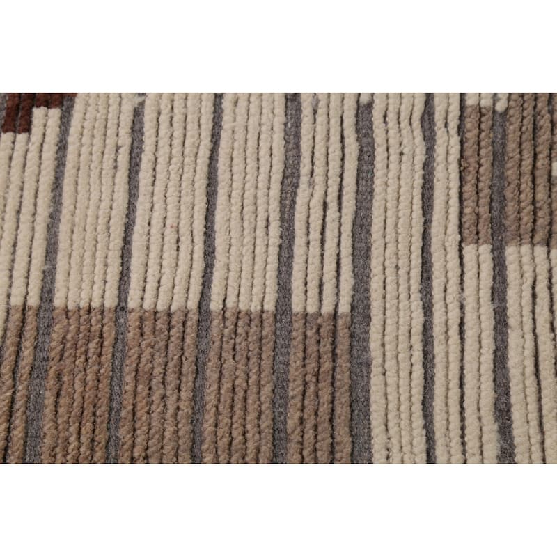Abstract Moroccan Earth Tone Area Rug Hand-Knotted Wool Carpet - 8'11"x 12'7"