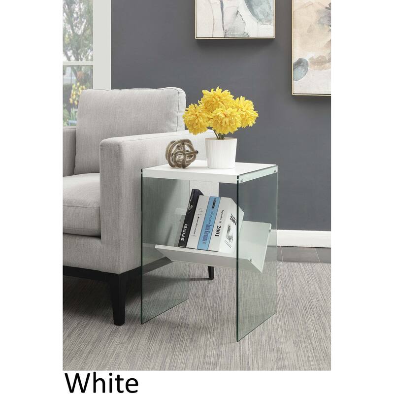 Convenience Concepts SoHo Glass End Table with Shelf - White/Glass