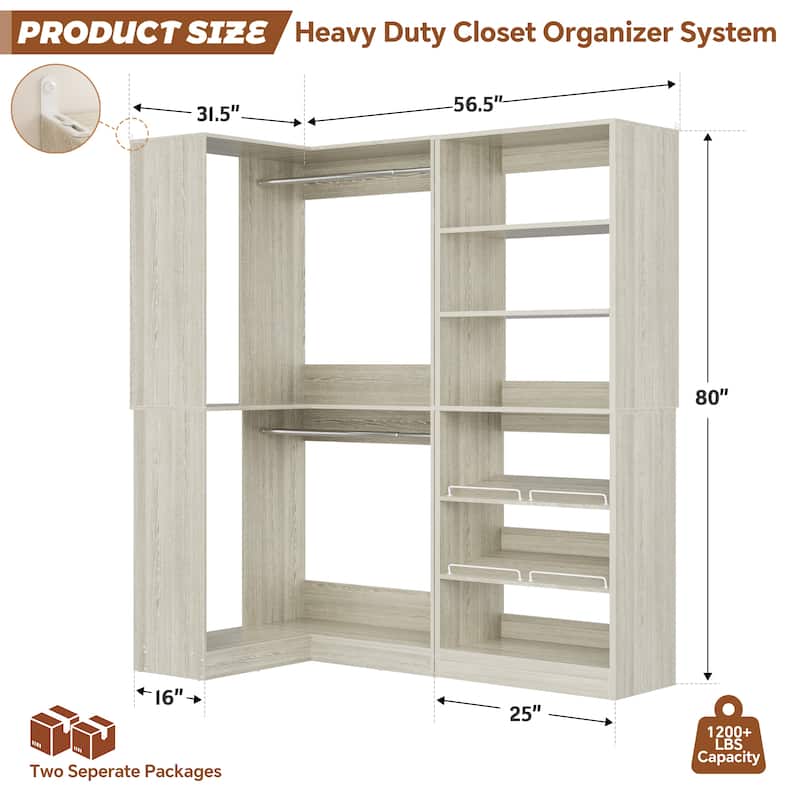 Cimly Set of 2 Corner Closet System, Freestanding Closet Organizer with Hanging Rods and Tower Shelves