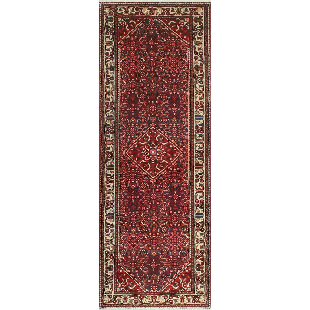 Fine Vintage Distressed Feyza Navy/Red Runner - 3'10" x 10'9"