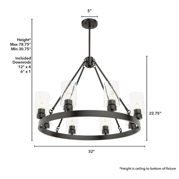 dimension image slide 6 of 9, Hunter Hartland Wagon Wheel Chandelier - Dining Room, Kitchen, Entry - Modern Farmhouse, Industrial