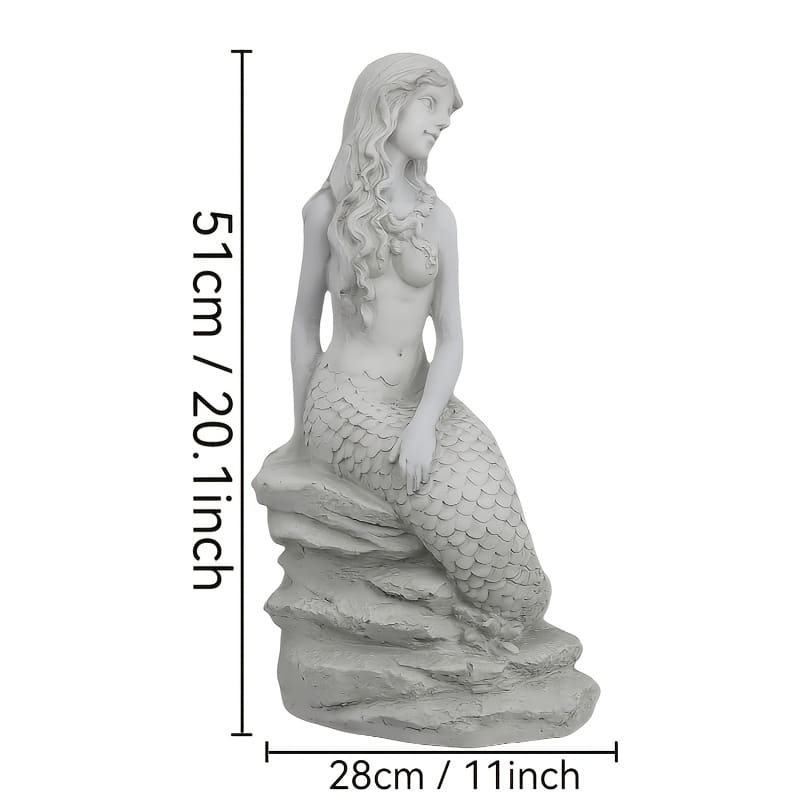 20"H Mermaid on Ocean Rock Garden Statue Resin Sculpture Large Mermaid Figurine Collectible Nautical Fairy Tale