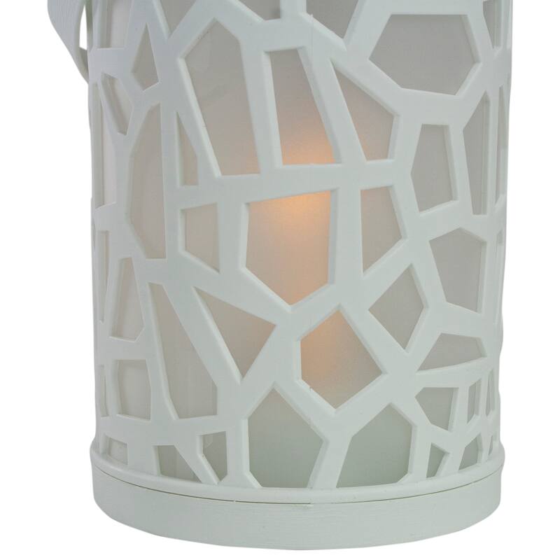 LED Lighted Faux Flame Mosaic Lantern with Handle - 6.5" - White