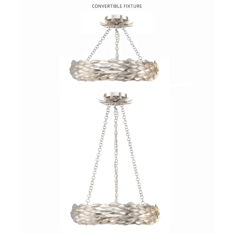 Broche 6 Light Antique Silver Chandelier - 18"W x 3.75"H x 18"D