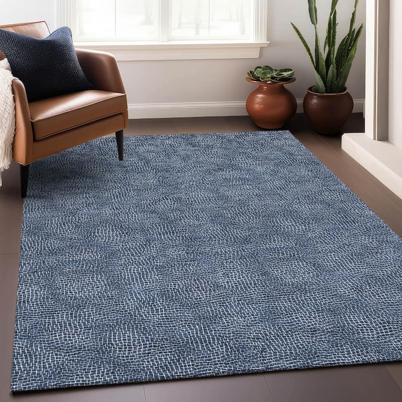 Machine Washable Indoor/ Outdoor Solid Modern Chantille Rug - Navy - 10' x 14'