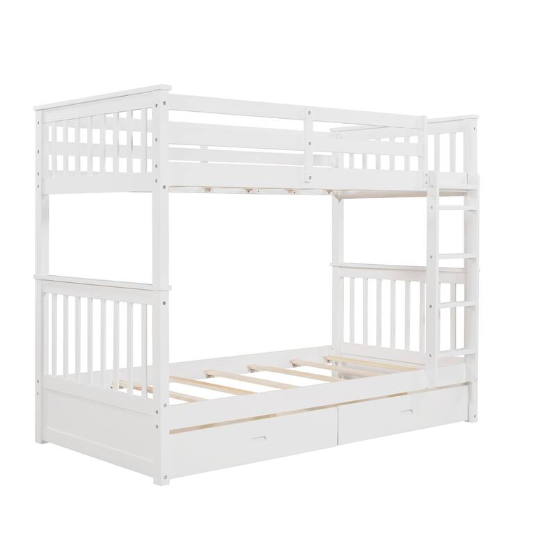 Twin-Over-Twin Bunk Bed with Storage Drawers, Headboard, Full-length Guardrail