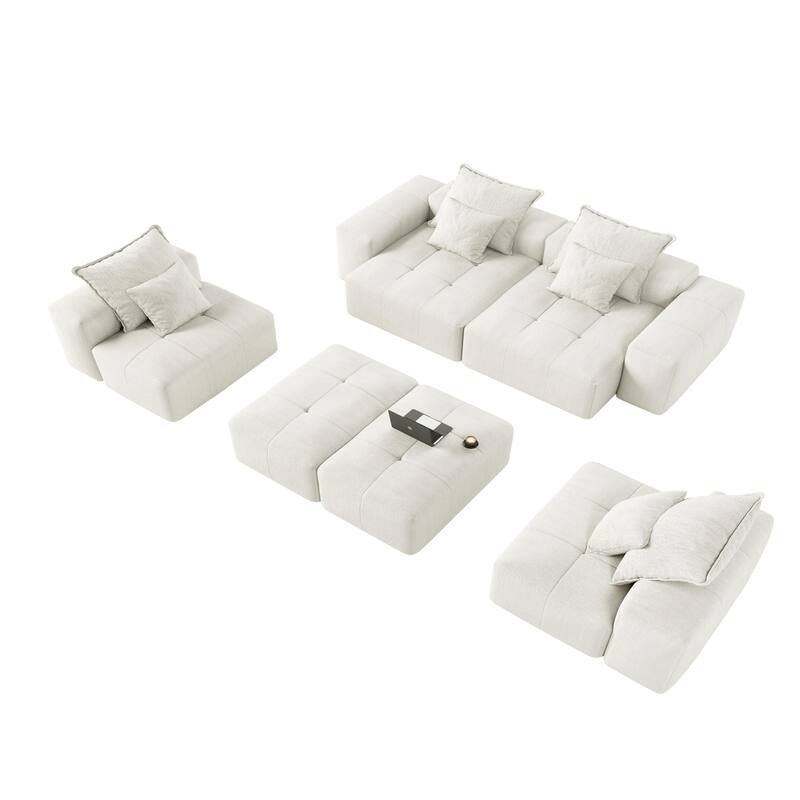 127" Oversized Modular Sectional Sofa,6 Seat Sparkling Chenille Fabric Soft Cushion Sofa with 8 Pillows,No Assembly Required