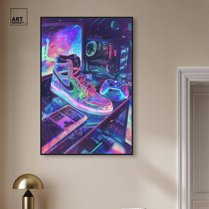 Neon Gaming Set Up Canvas by Art Remedy