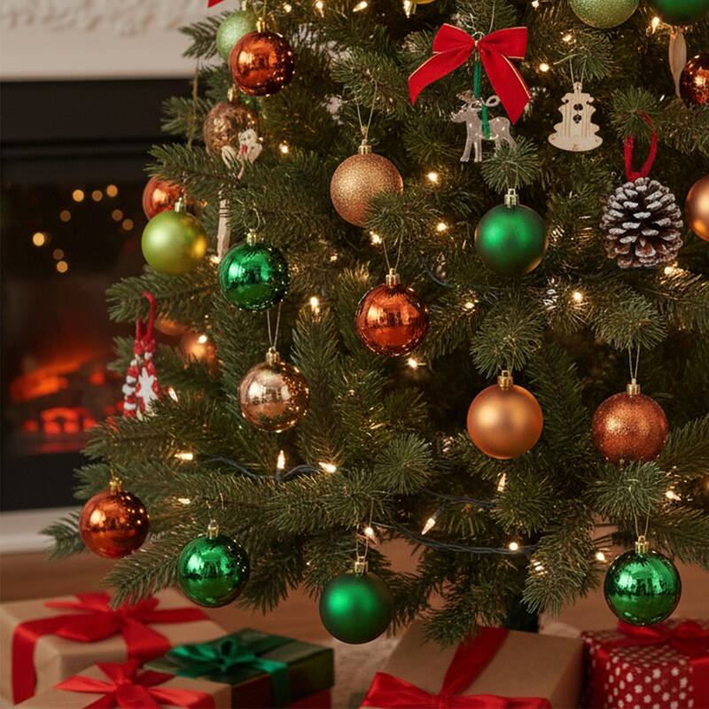 60ct Green Orange Shatterproof 3-Finish Christmas Ornament 2.5"