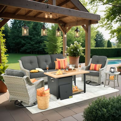 XIZZI 5-piece Patio Furniture Wicker Swivel Rocking Chair Set with Fire Pit