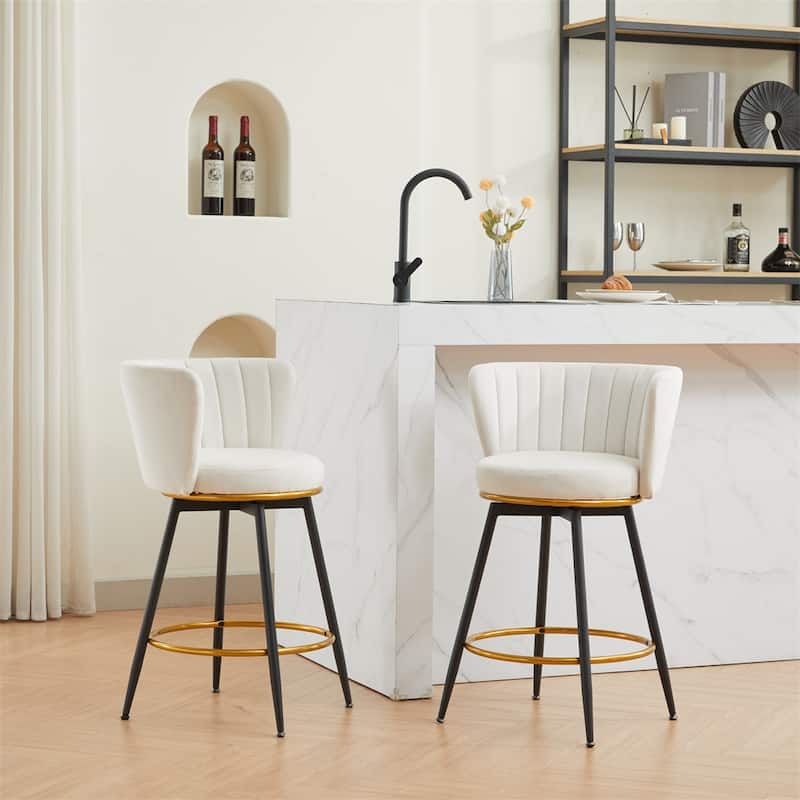 Counter Height Bar Stools Set of 2,360° Swivel Upholstered Barstools