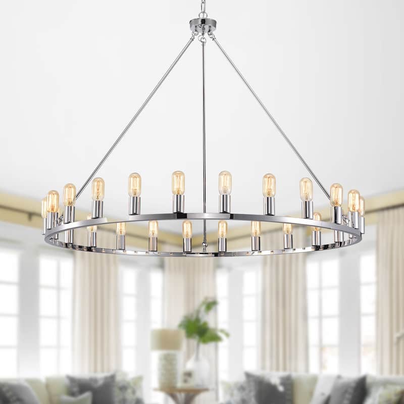 Large 24-light 48-inch Chrome Metal Hoop Chandelier