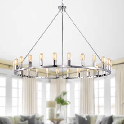 Large 24-light 48-inch Chrome Metal Hoop Chandelier