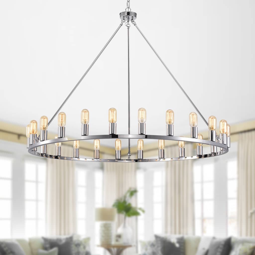 Large 24-light 48-inch Chrome Metal Hoop Chandelier