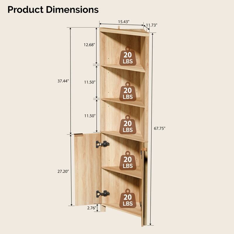 Oak Freestanding Corner Cabinet Bookcase Display Cabinet
