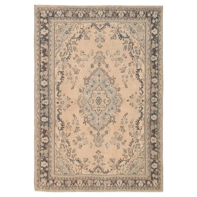 ECARPETGALLERY Hand-knotted Antalya Vintage Khaki Wool Rug - 6'8 x 9'4