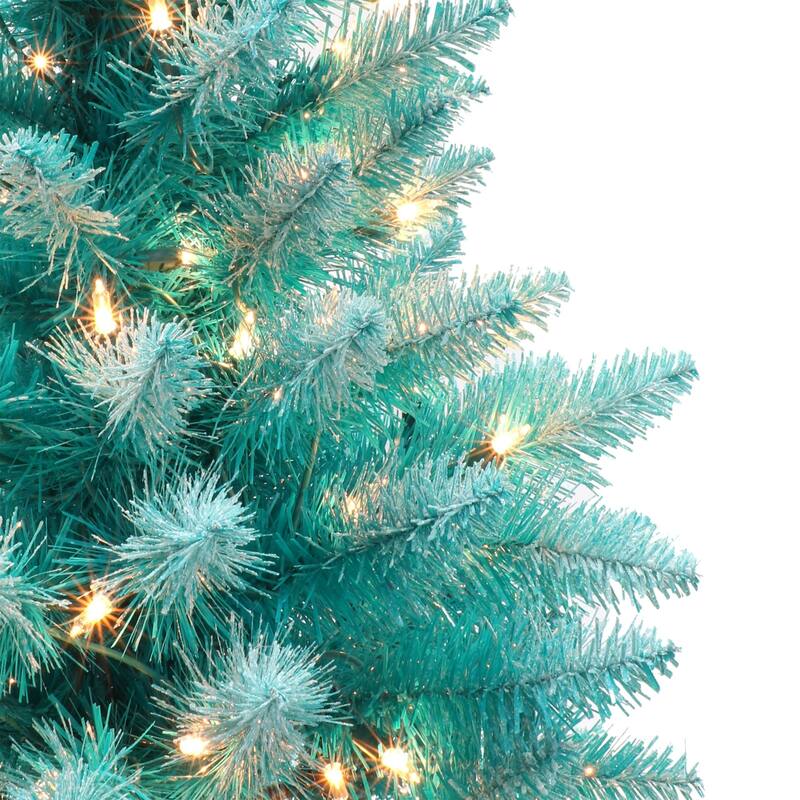 Pre-lit Artificial Teal Pine Christmas Tree with Tan Sac - 3’ - Clear Lights - 3 Foot