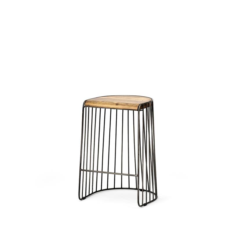 Seagram Brown Solid Solid Wood Seat with Black Metal Frame Counter Stool