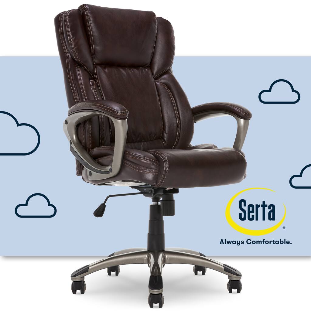 Serta® Garret Executive Office Chair, Ergonomic Mid-Back with Lumbar Support, Semi-Plush Cushion and Body Pillows