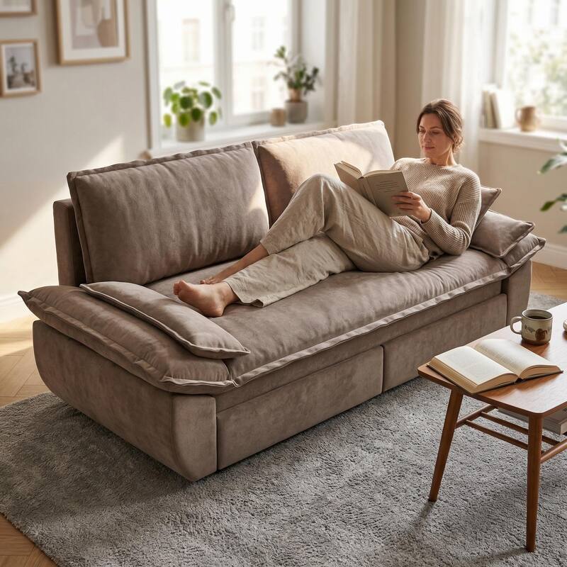 Homy Casa 72'' Queen Pull Out Sofa Bed, 3-in-1 Corduroy Sleeper Couch - Grey