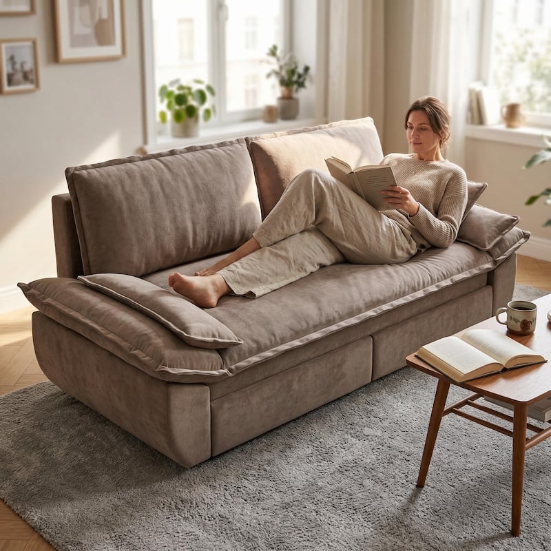 Homy Casa 73.2''/94.5" Queen/King Pull Out Sofa Bed, 3-in-1 Corduroy/Velvet Sleeper Couch
