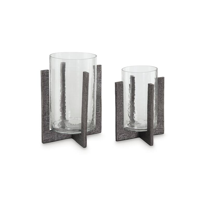 Signature Design by Ashley Garekton Pewter Candle Holder (Set of 2) - 9.13" W x 9.13" D x 11.63" H