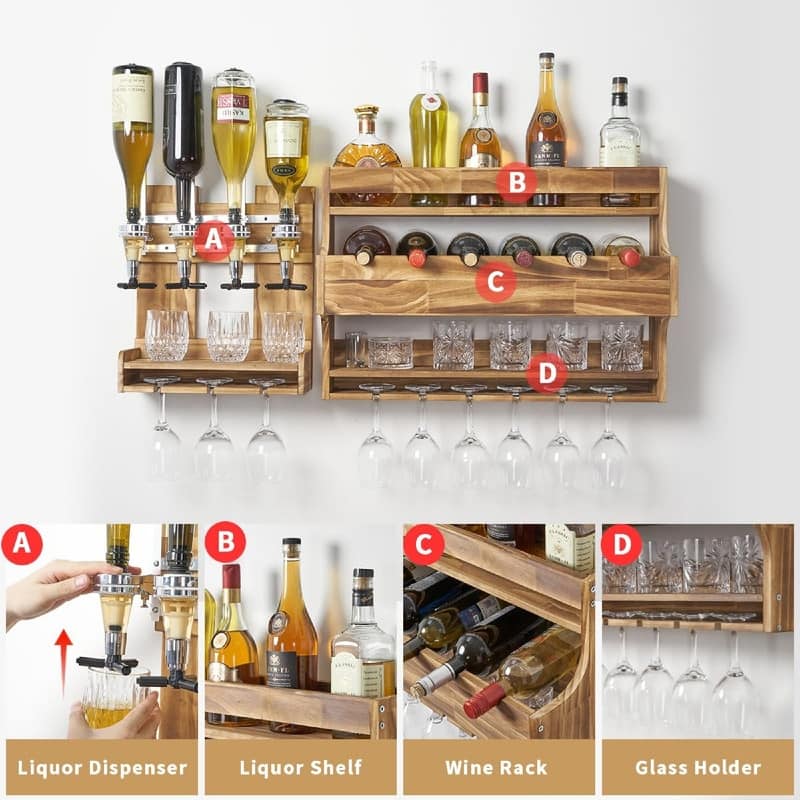 Wood Wine Rack Wall Mounted - 41.75"D x 5.12"W x 17.72"H