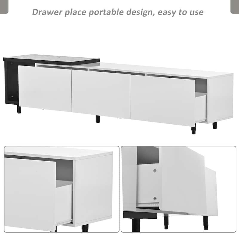 70.1''-100'' Modern Extendable TV Stand for 80+ Inch TV, Stylish Media Console Cabinet with 3 Drawers & Open Shelf