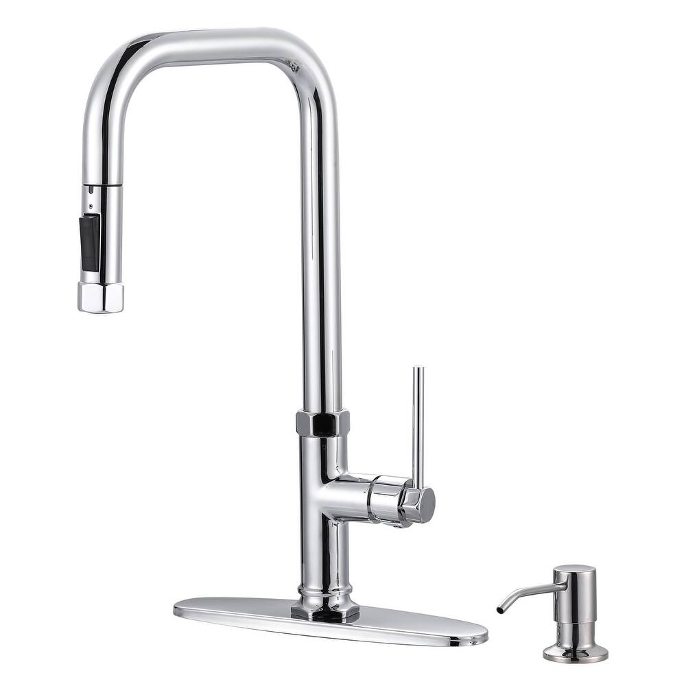 WOWOW Pull Down Sprayer Kitchen Faucet with Soap Dispenser