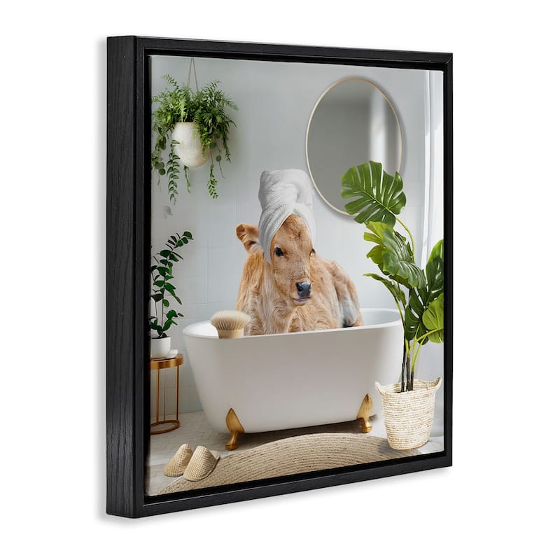 Stupell Pampered Cow in Bath Framed Floater Canvas Wall Art Design By CAD Designs