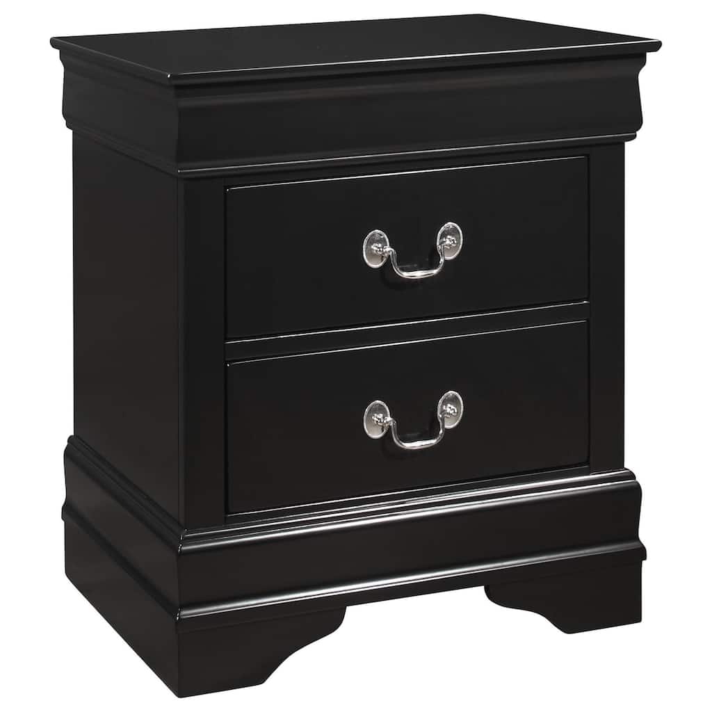 2 Drawers Wooden Frame Nightstand with Antique Metal Pulls, Black -