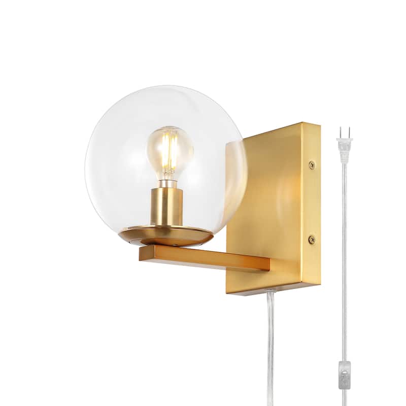 SAFAVIEH Lighting Muriel 6-inch Glass Orb Plug-In Wall Sconce with Bulbs (Set of 2) - 6 In. W x 8.4 In. D x 7.3 In. H