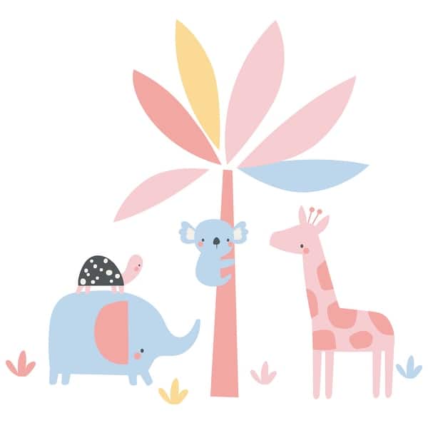 slide 2 of 4, Lambs & Ivy Snuggle Jungle Pastel Safari Elephant/Giraffe/Tree Wall Decals