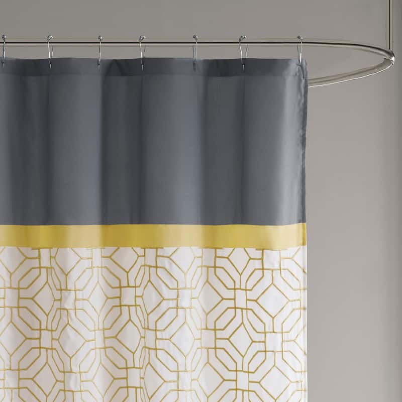 Shane Embroidered and Pieced Shower Curtain by 510 Design