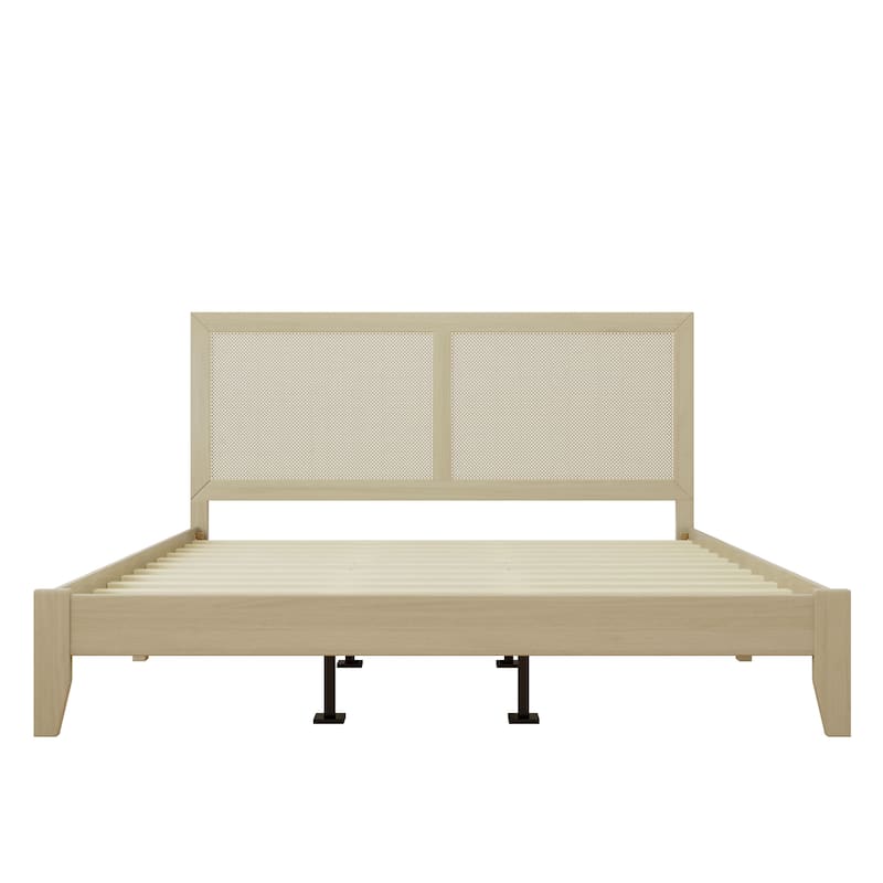 Solid Wood Platform Bed With Rattan