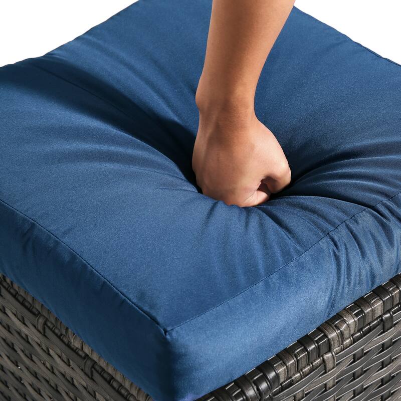 Outdoor Patio PE Wicker Ottoman with Cushion Set of 2