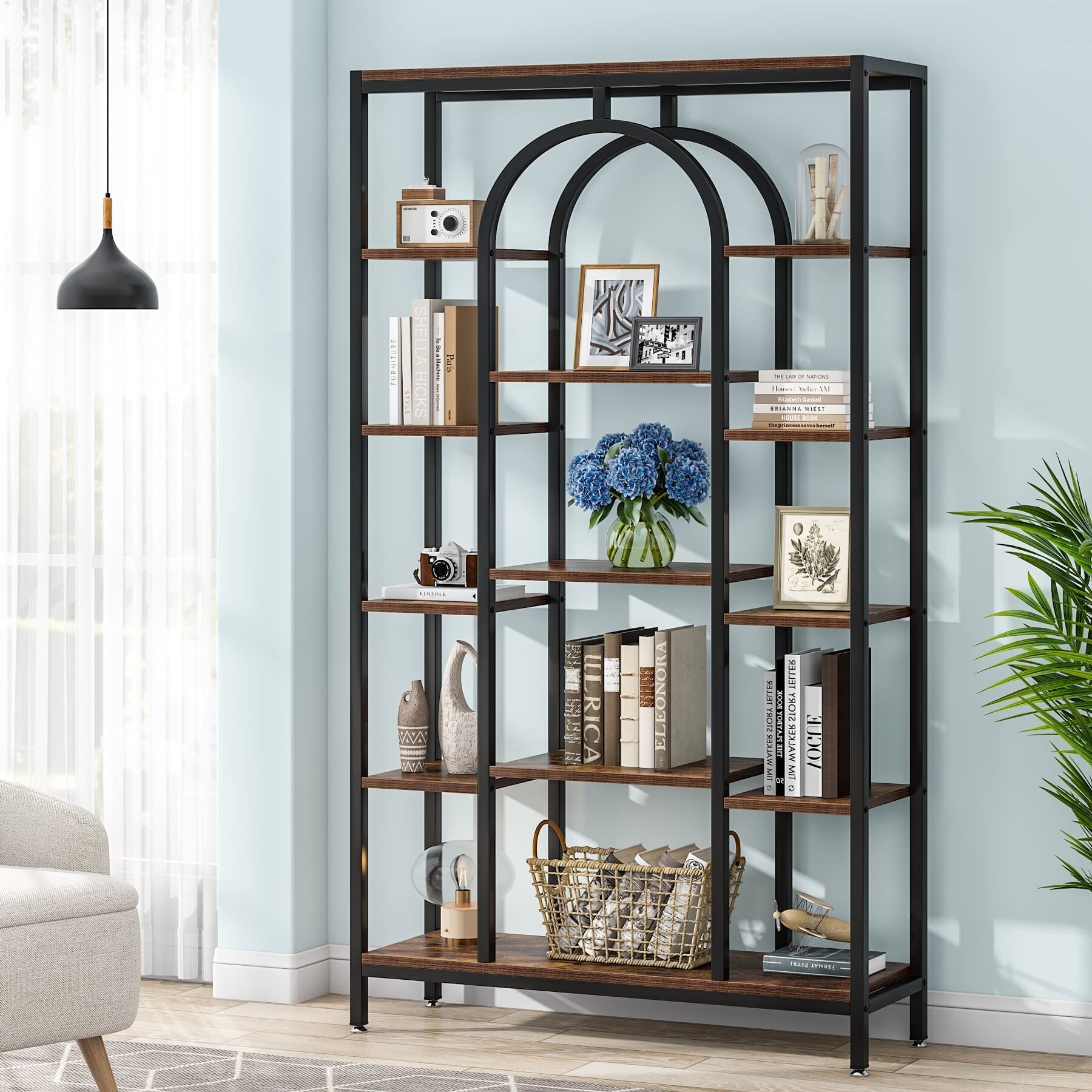 5 Tier Bookshelf Industrial Tall Bookcase Book Shelf Organizer