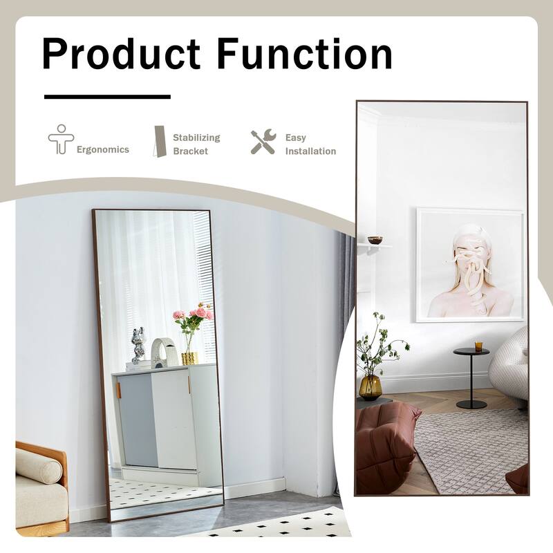 Roomfitters Full-Length Mirror with Black Solid Wood Frame, 71"x31.4" Floor Standing or Wall-Mounted Dressing Mirror