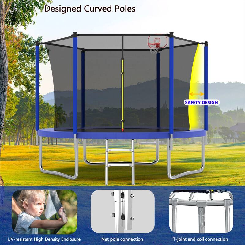 Blue Recreational Trampoline - Outdoor Backyard Fun - 96