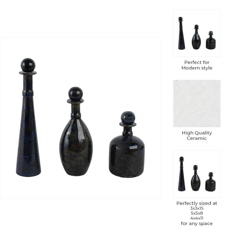 Stoneware Decorative Vases Modern Style (Set of 3) - 15/11/8" Blue