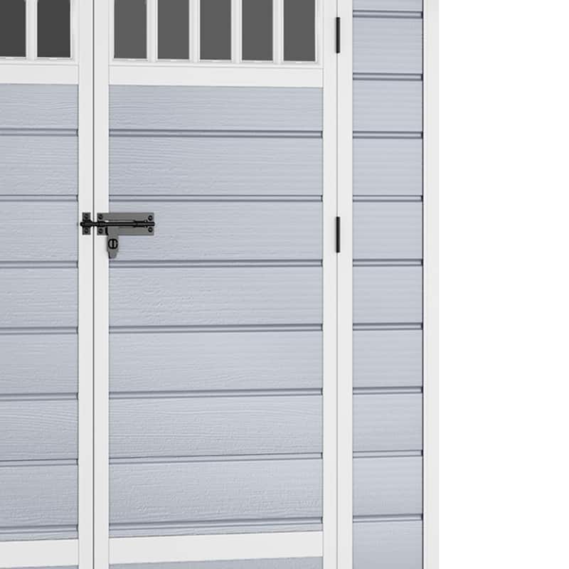 Moasis 6x4.4 FT Outdoor Storage Shed, All-Weather Resin Plastic Storage Shed with Windows, Slanted Roof, Raised Floor