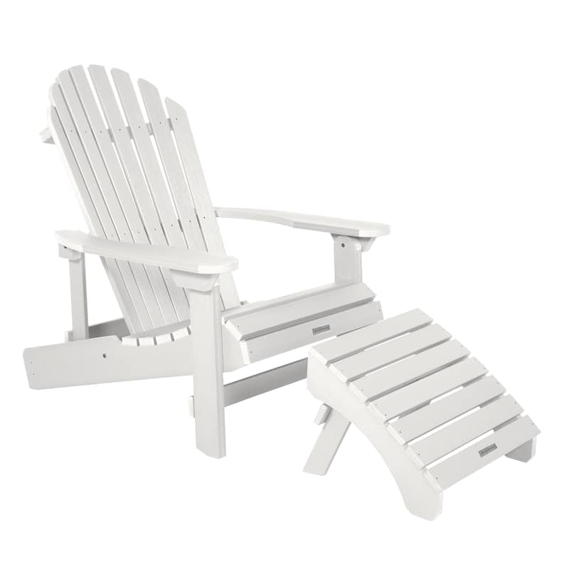 HIGHWOOD Folding and Reclining Adirondack Chair with Folding Ottoman - White