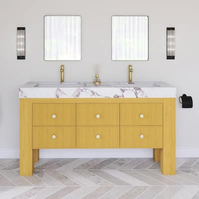 60" Freestanding Bathroom Vanity with 2 Ceramic Sinks - 59.84'' x 19.69'' x 33.46''