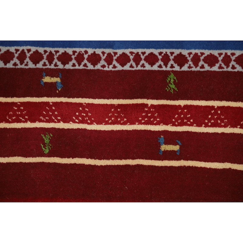 Tribal Red Gabbeh Indian Runner Rug Handmade Wool Carpet - 2'7" x 7'8"