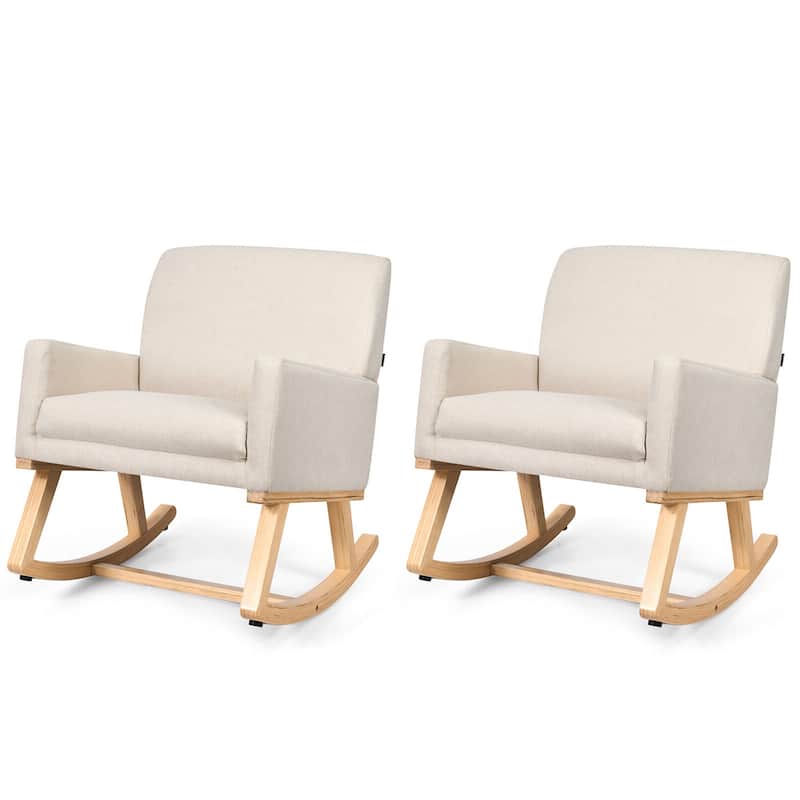 Gymax Set of 2 Mid Century Fabric Lounge Chair Upholstered Accent - Beige