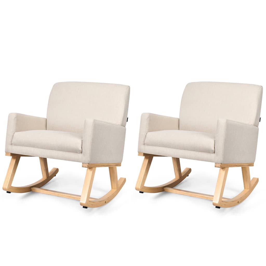 Gymax Set of 2 Mid Century Fabric Lounge Chair Upholstered Accent