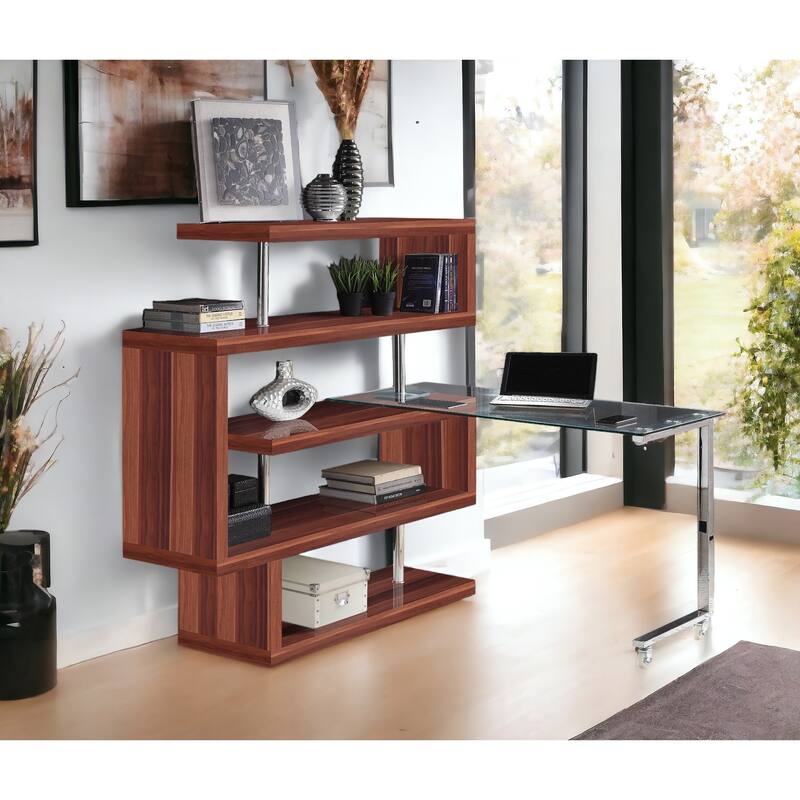 Chrome High Gloss Finish Writing Desk with Shelf