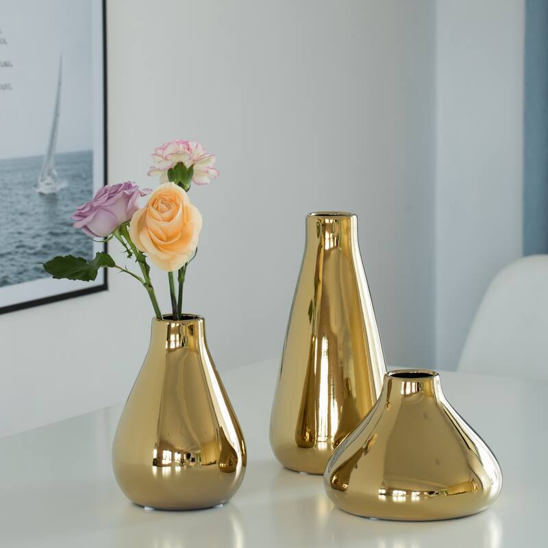 Decorative Ceramic Modern Centerpiece Table Flower Vase, Gold
