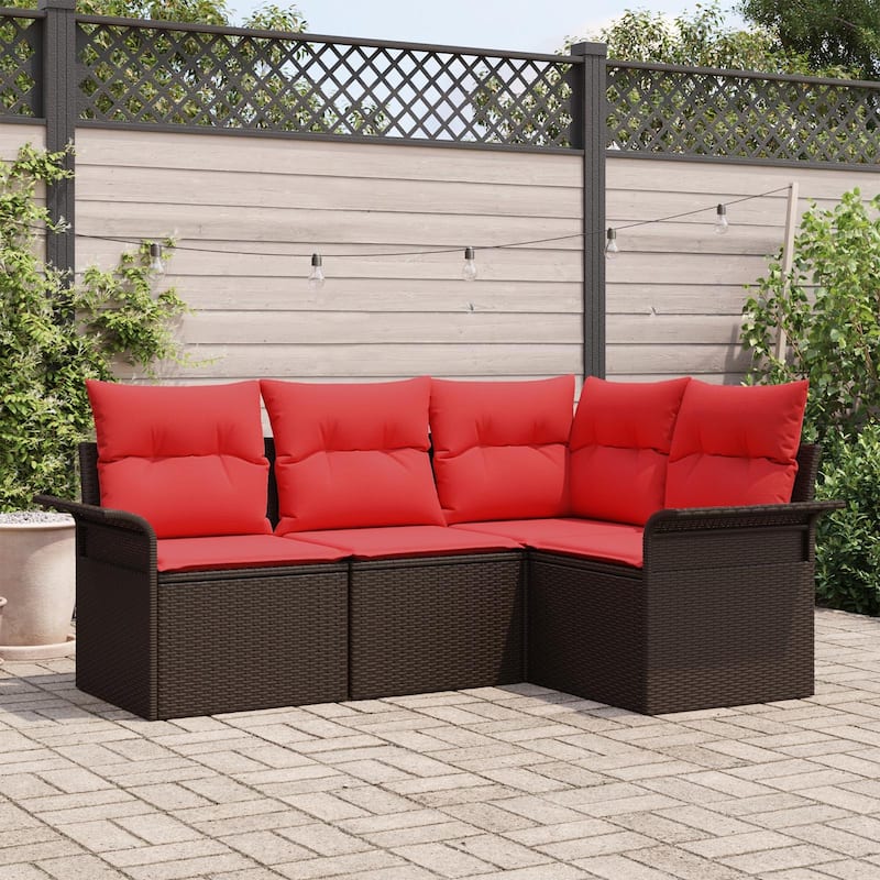 vidaXL 4/5-Seater Garden Sofa with Cushions Black/Brown/Grey Poly Rattan - 52.2 x 73.8 x 27.2 - Brown without table