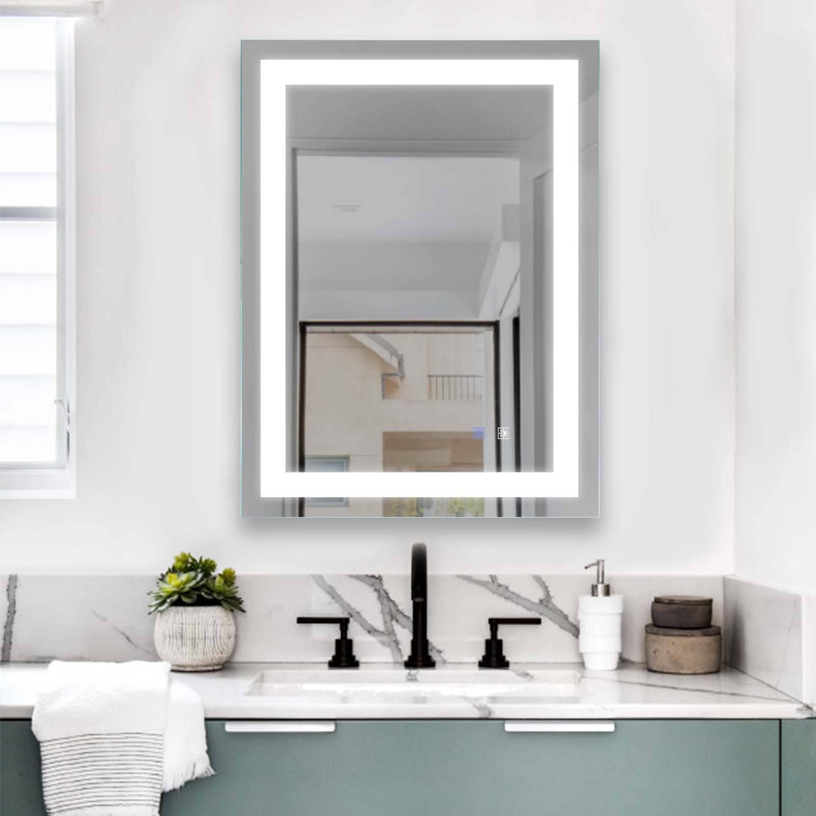 ExBrite 24 inch LED Mirror Vanity Round Mirrors Bathroom Anti-Fog Mirror